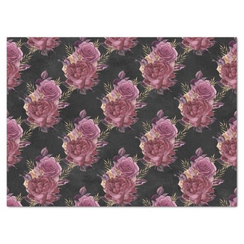 Pink Roses on Black Decoupage Tissue Paper