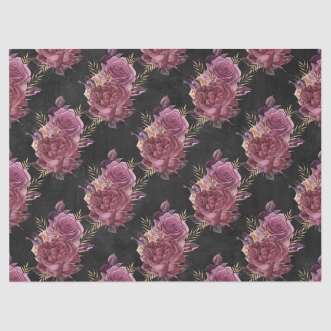 Pink Roses on Black Decoupage Tissue Paper (Front)
