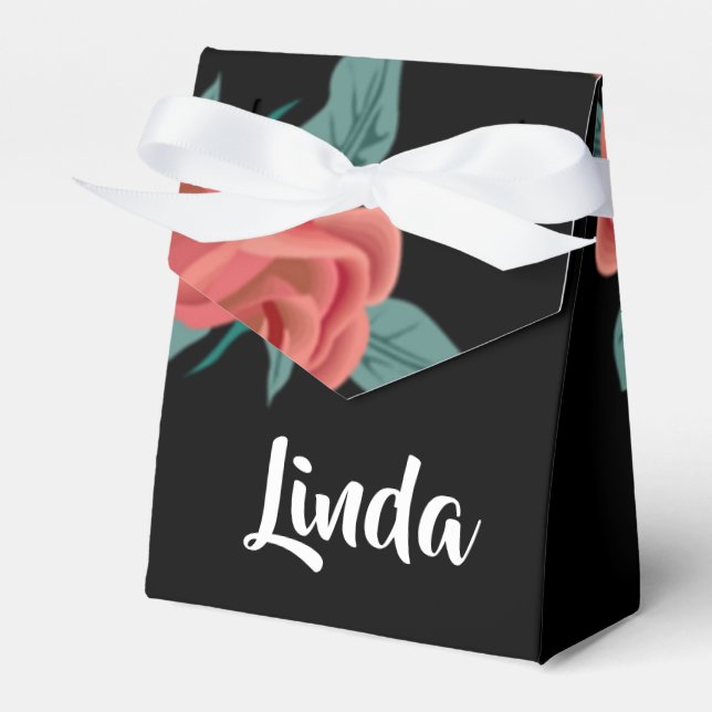 Pink roses on black favor boxes (Front Side)