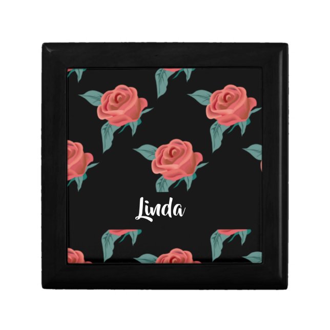 Pink roses on black gift box (Front)