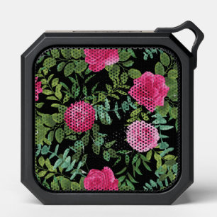 Pink Roses on Black Modern Garden Bluetooth Speaker