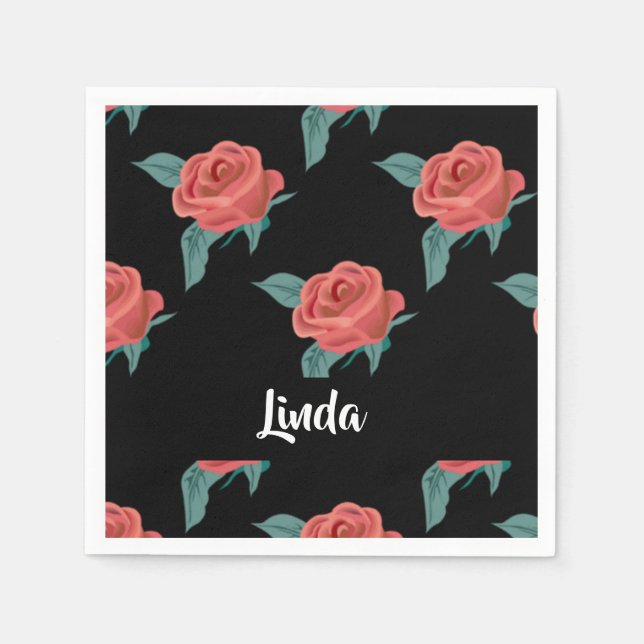 Pink roses on black napkins (Front)