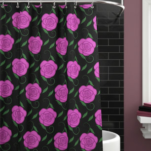 Pink Roses On Black Shower Curtain
