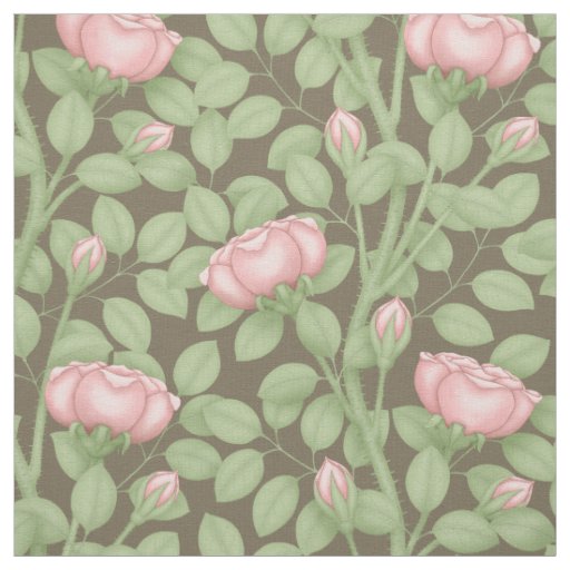 Pink Roses on brown (small scale) Fabric
