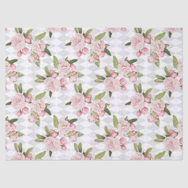 Pink Roses on Checker Board Decouapge Tissue Paper (Front)