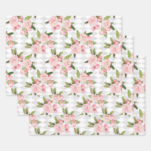 Pink Roses on Checker Board Wrapping Paper Sheets