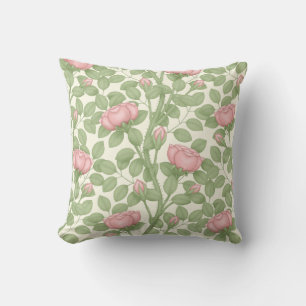 Pink Roses on cream Throw Pillow
