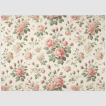 Pink Roses on Cream Vintage Tissue Paper