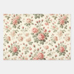 Pink Roses on Cream Vintage Wrapping Paper