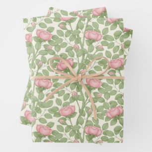Pink Roses on cream Wrapping Paper Sheets