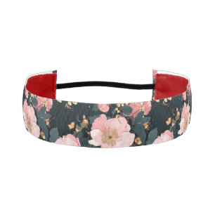 Pink Roses on Dark BG Athletic Headband