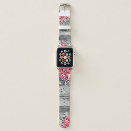Pink Roses on Distrssed Wood Apple Watchband Apple Watch Band
