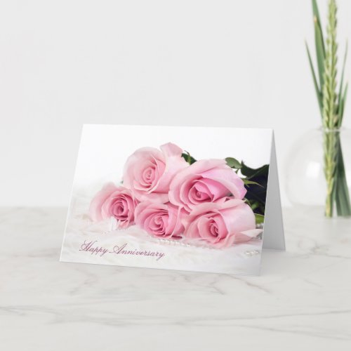 Pink Roses on Fur Anniversary Card