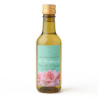 Pink Roses on Glitzy Aqua Sparkling Wine Label