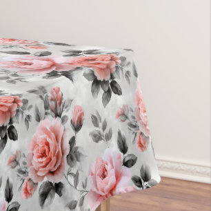 Pink Roses On Gray Tablecloth