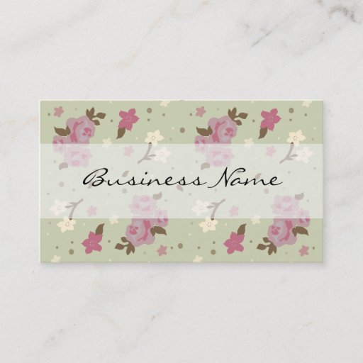 Customizable Pink Roses on Green Floral Business Cards