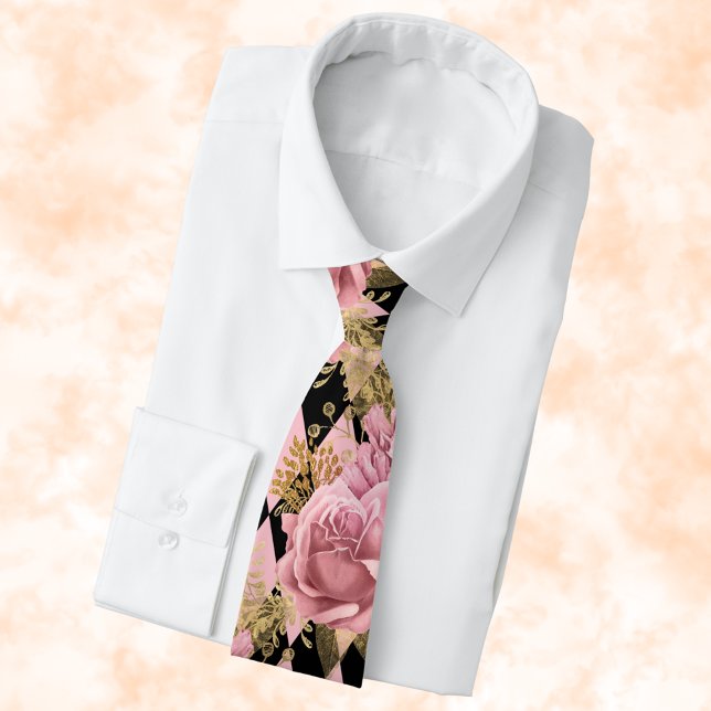 Pink Roses on Harlequin Neck Tie (Creator Uploaded)
