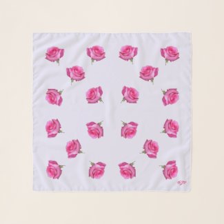Pink Roses on Lavender Square Chiffon Scarf