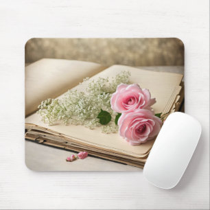 Pink Roses On Old Scrapbook Mouse Pad