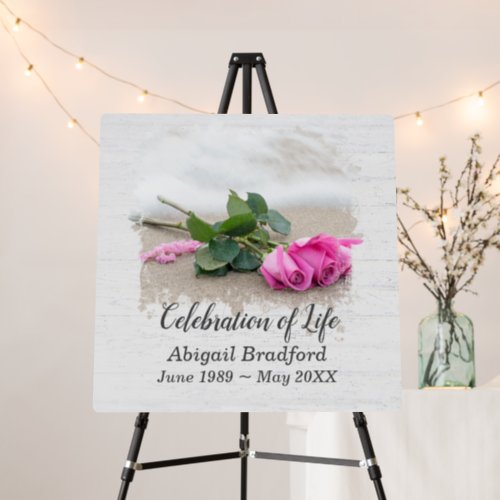 Pink Roses On Sand Memorial Service Foam Board