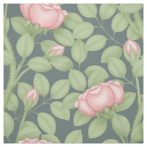Pink Roses on slate blue (large scale) Fabric