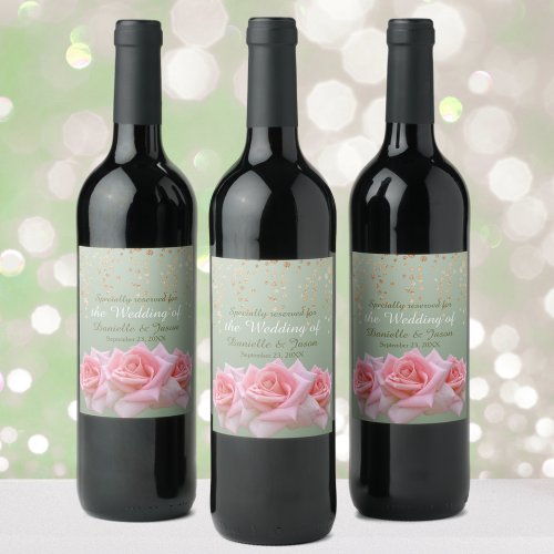 Pink Roses on Soft Sage Wine Label