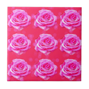 Pink Roses On Sparkle Pink Bokeh,- Ceramic Tile