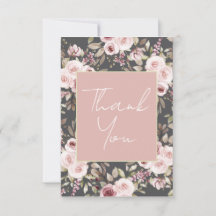 Pink roses on umber thank you note cards