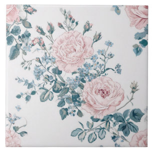 Pink Roses on White Ceramic Tile