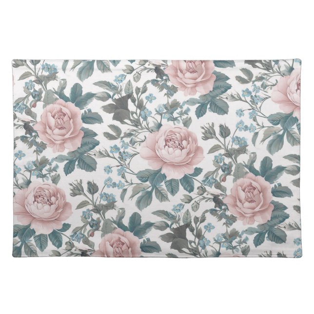 Pink Roses on White Cloth Placemat (Front)