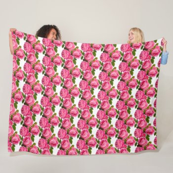 Pink Roses On White  Fleece Blanket by Susang6 at Zazzle