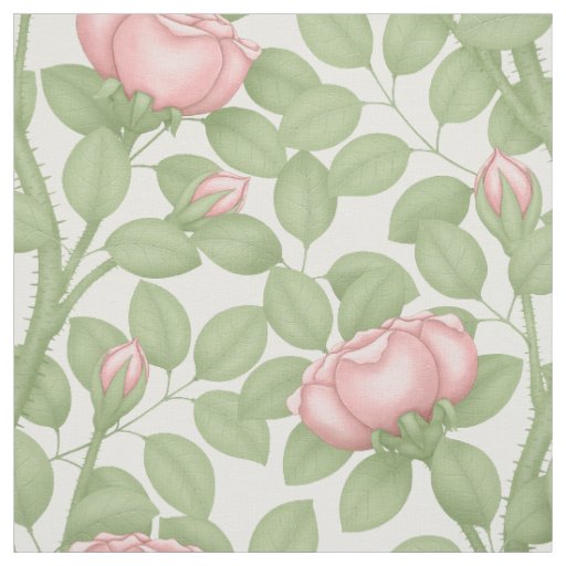 Pink Roses on white (large scale) Fabric
