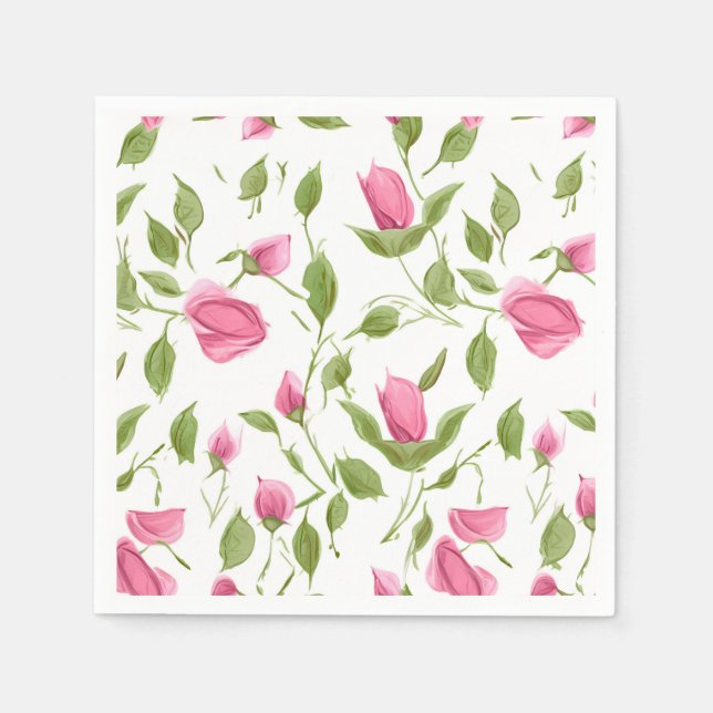 Pink Roses On White Napkins (Front)