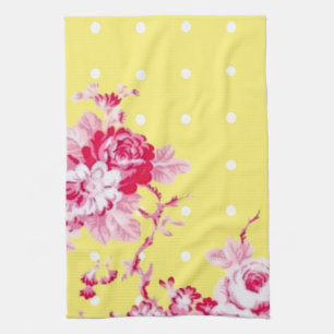 Pink Roses On Yellow Kitchen Towel