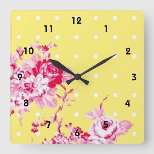 Pink Roses On Yellow Wall Clock