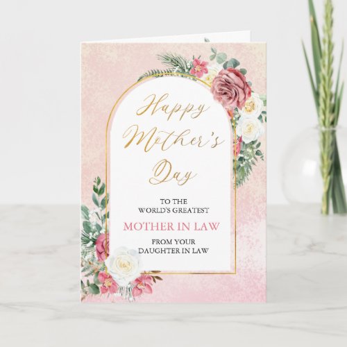 Pink Roses Orchid Happy Mothers Day Mother in Law Card