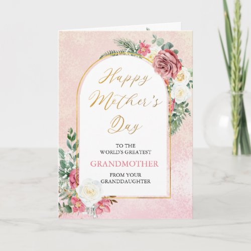 Pink Roses Orchids Happy Mothers Day Grandmother  Card