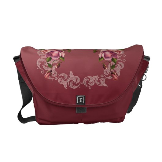 Pink Roses Ornamental Messenger Bag (Front)