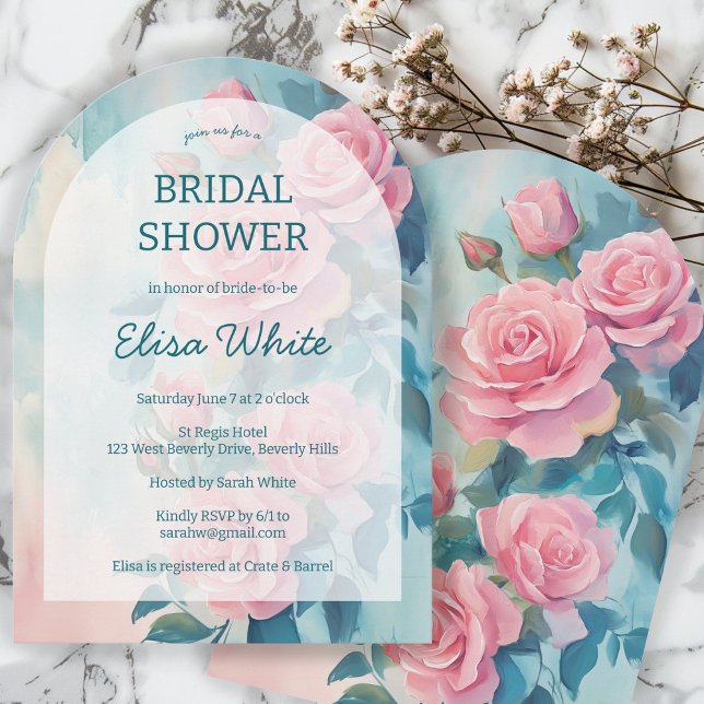Pink Roses Painting Bridal Shower CUSTOM Arched Invitation (Pink Roses Painting Bridal Shower CUSTOM Arched Invitation
)