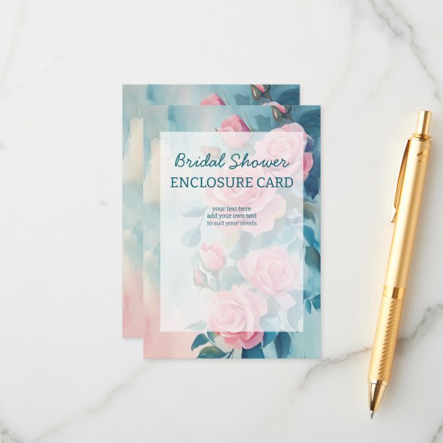 Pink Roses Painting Bridal Shower CUSTOM  Enclosure Card (Front/Back In Situ)