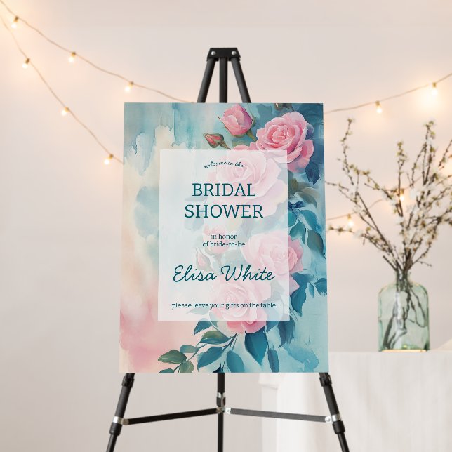 Pink Roses Painting Bridal Shower CUSTOM  Foam Board (In Situ (Stand))