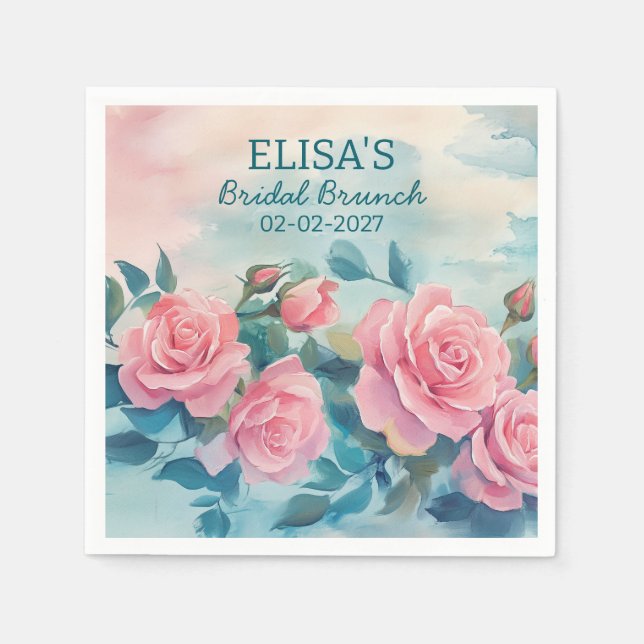 Pink Roses Painting Bridal Shower CUSTOM  Napkins (Front)