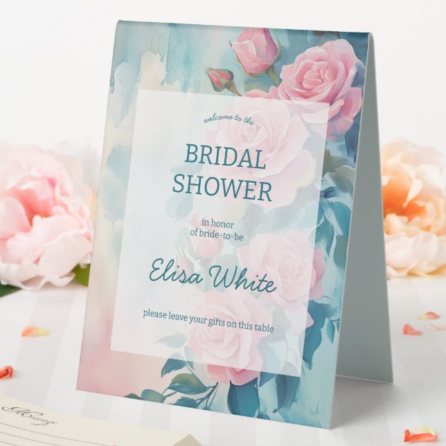 Pink Roses Painting Bridal Shower CUSTOM  Table Tent (In SItu (Wedding))