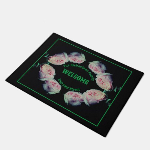 Pink Roses Pair Abstract Personalized Doormat
