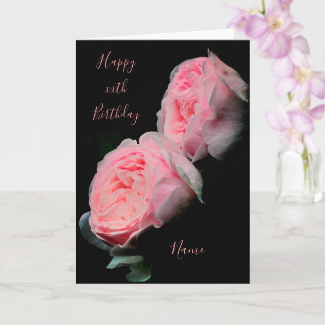 Pink Roses Pair Personalized Birthday   Card (Orchid)