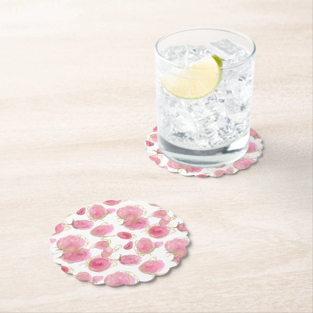 Pink roses paper coaster (Insitu)
