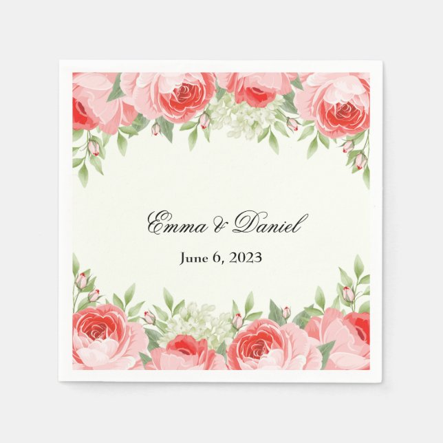 Pink Roses Paper Napkins (Front)