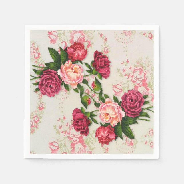 Pink Roses Paper Napkins (Front)