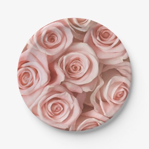 Pink roses paper plates
