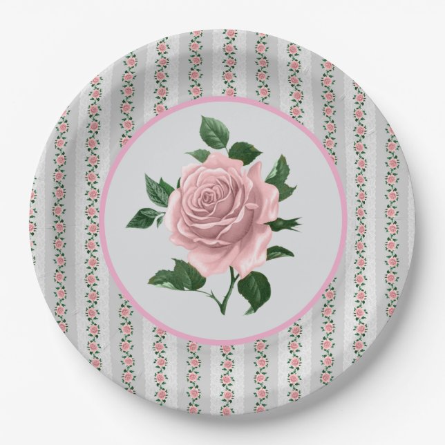 Pink Roses  Paper Plates (Front)